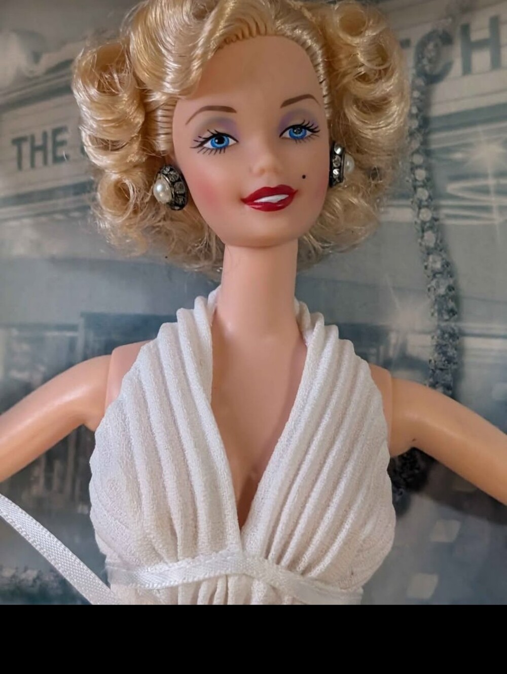 Vintage 90s Marilyn Monroe Barbie Doll in Elegant White Halter Dress